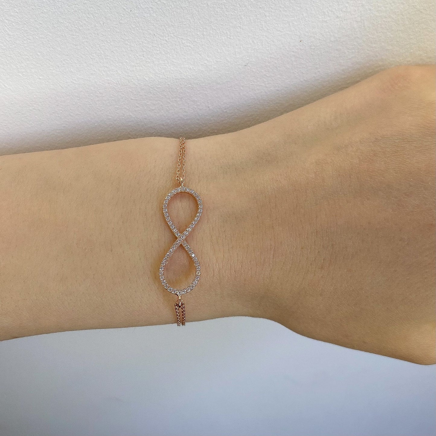 Sterling Silver Rhodium Plated CZ Infinity Bracelet
