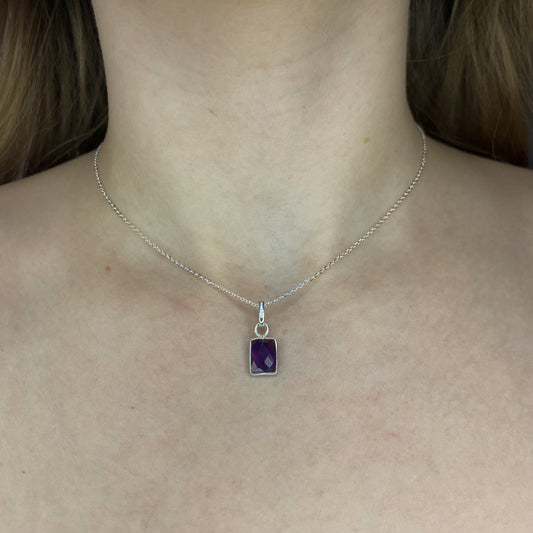 Sidabrinis pakabukas su ametistu ir grandinėle