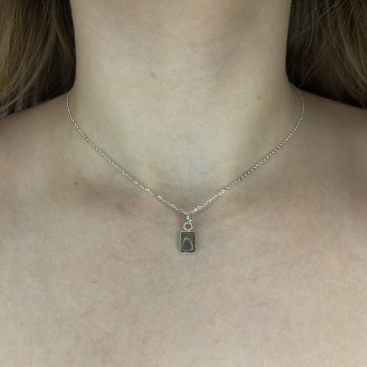 Sidabrinis pakabukas su labradoritu ir grandinėle