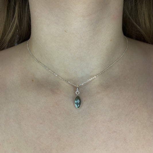 Sidabrinis pakabukas su labradoritu ir grandinėle