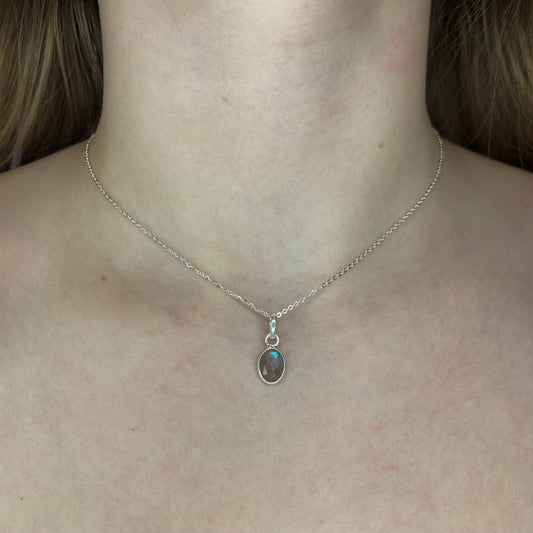 Sidabrinis pakabukas su ovaliu labradoritu ir grandinėle