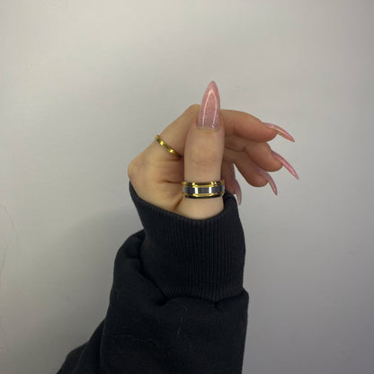 Plieninis žiedas auksuotais kraštais