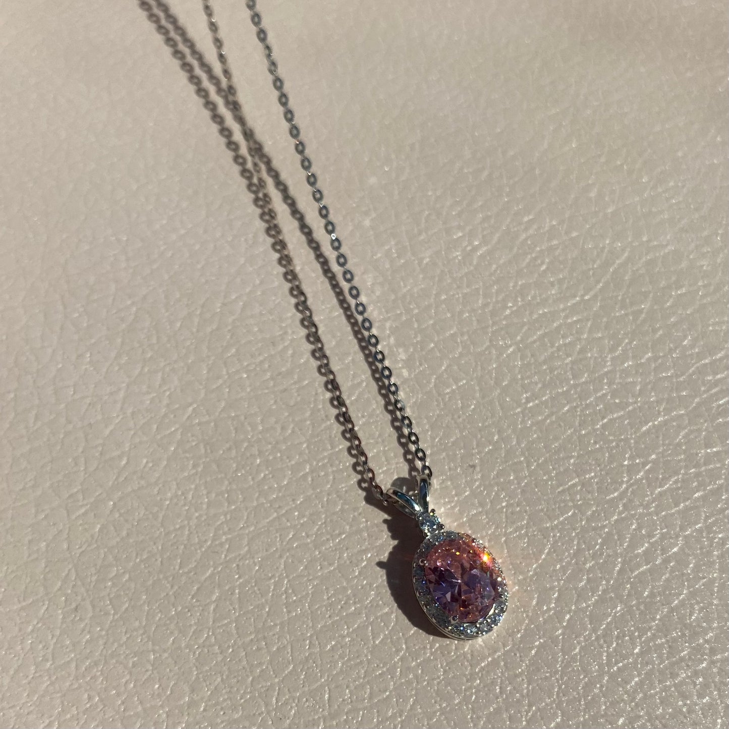 Sterling Silver Rhodium Plated Oval CZ Necklace