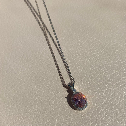 Sterling Silver Rhodium Plated Oval CZ Necklace