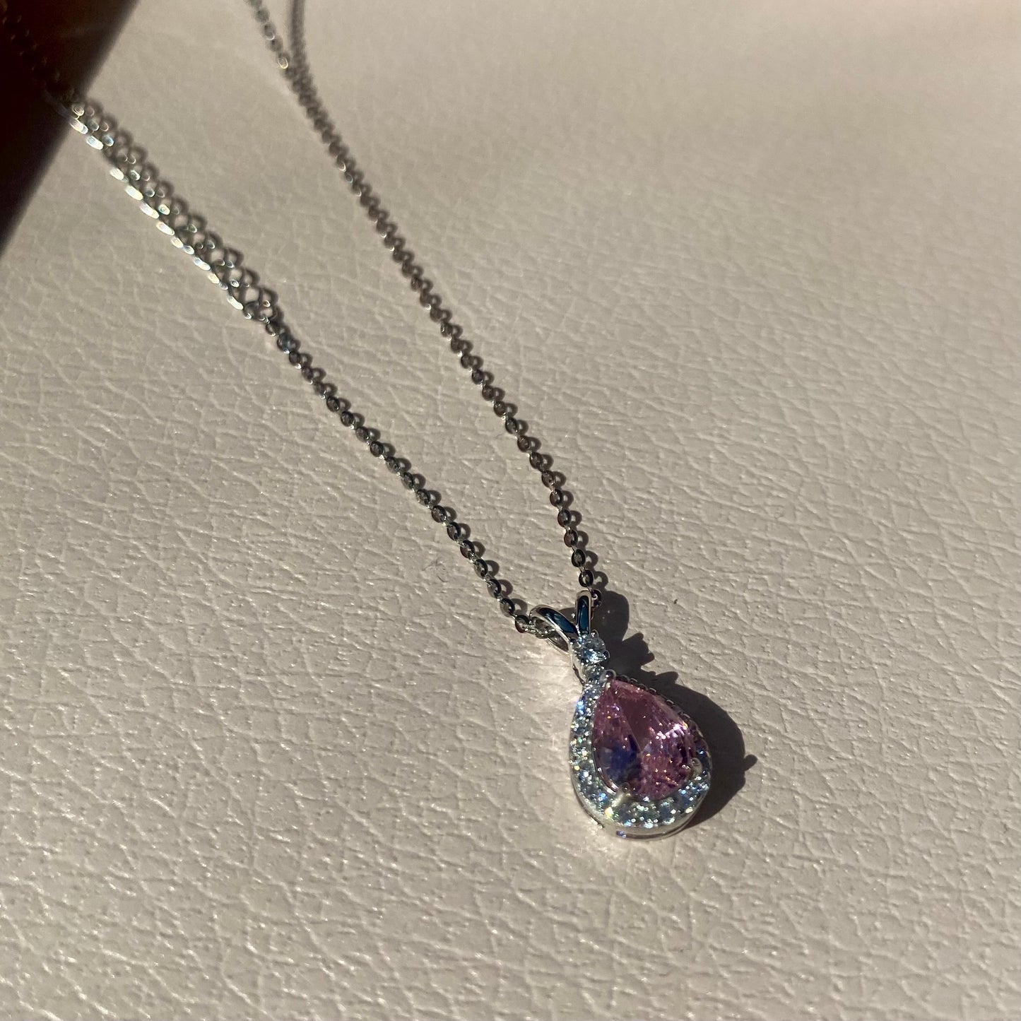 Sterling Silver Rhodium Plated CZ Teardrop Necklace