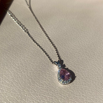 Sterling Silver Rhodium Plated CZ Teardrop Necklace