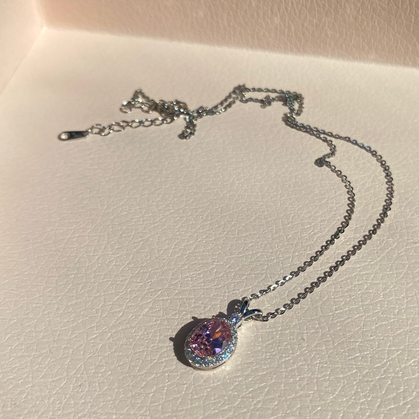 Sterling Silver Rhodium Plated Oval CZ Necklace