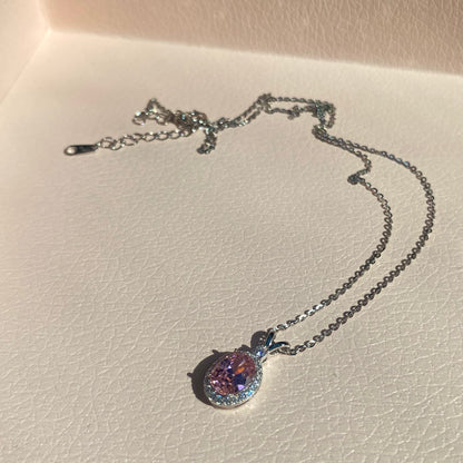 Sterling Silver Rhodium Plated Oval CZ Necklace