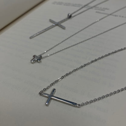 Sterling Silver Rhodium Plated CZ Cross Necklace