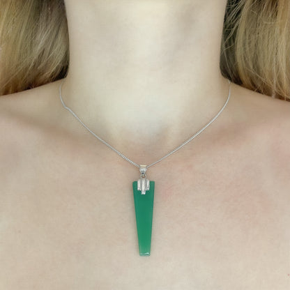 Sterling Silver Green Onyx Pendant Necklace