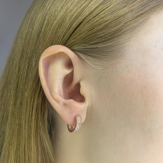 Sidabrinės paauksuotos 1,3 cm rinkutės su 3 eilėmis cirkonių