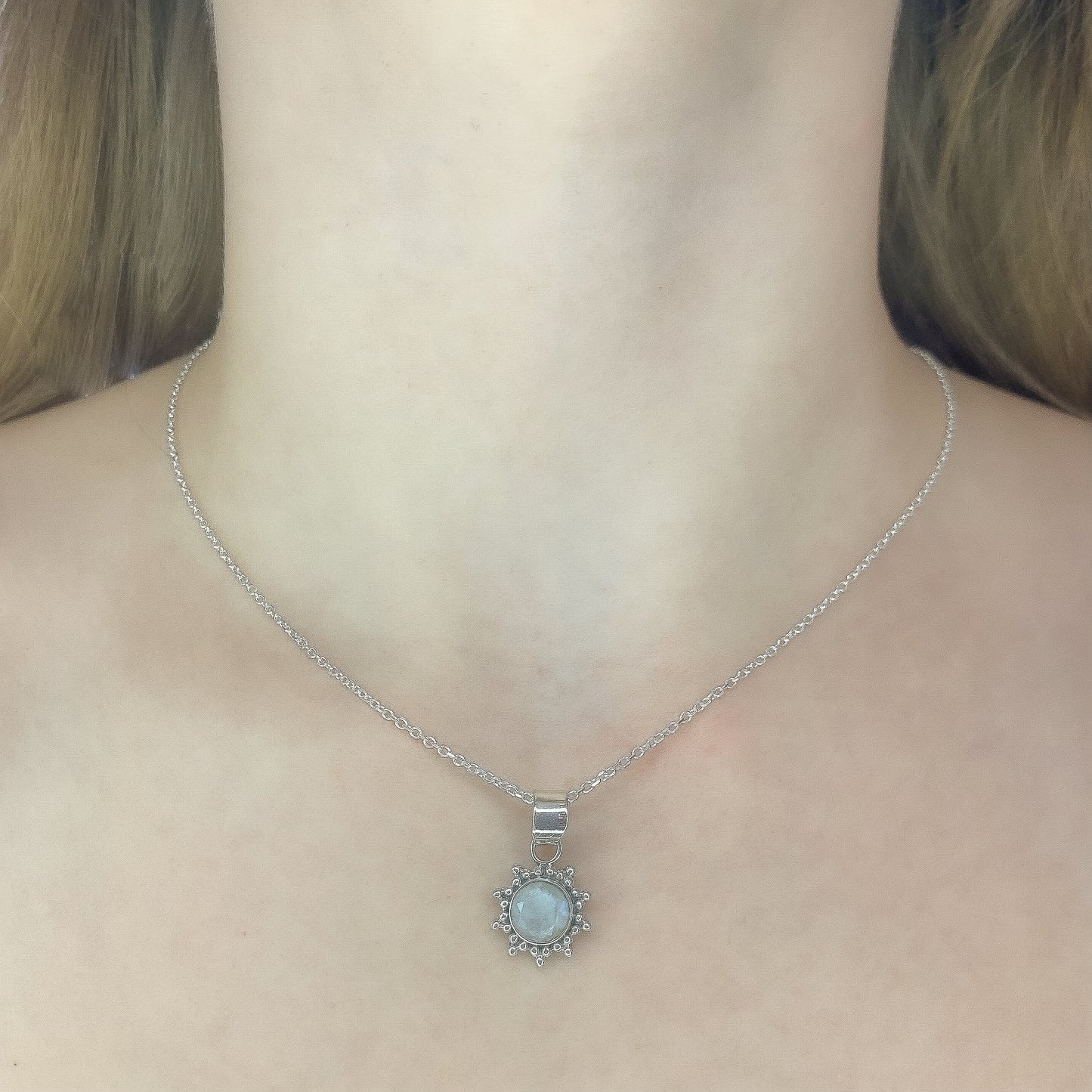 Sterling Silver Moonstone Sun Pendant Necklace