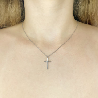 Sterling Silver Rhodium Plated Cross Pendant Necklace