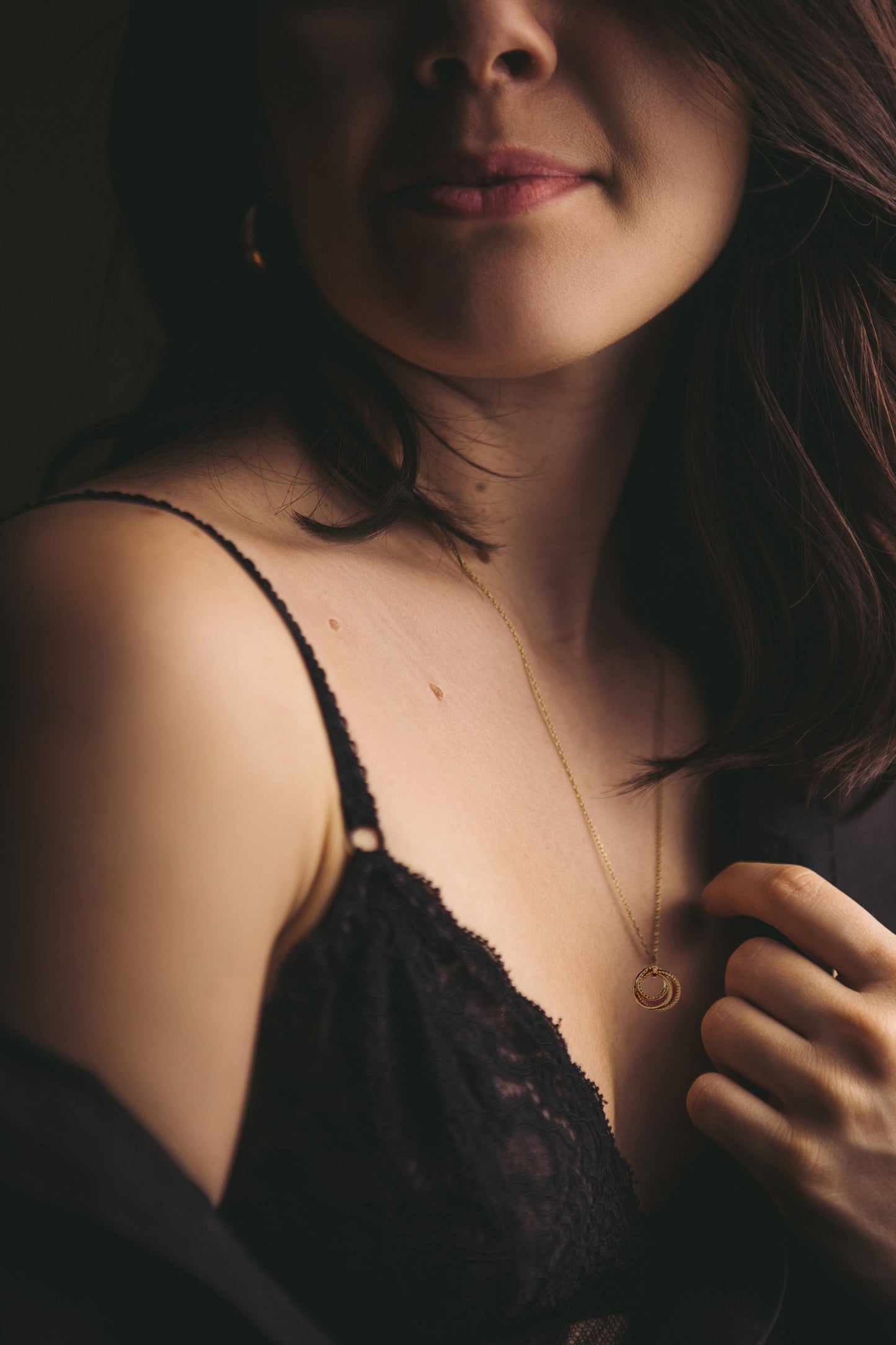 Sterling Silver Rhodium Plated Triple Ring Necklace