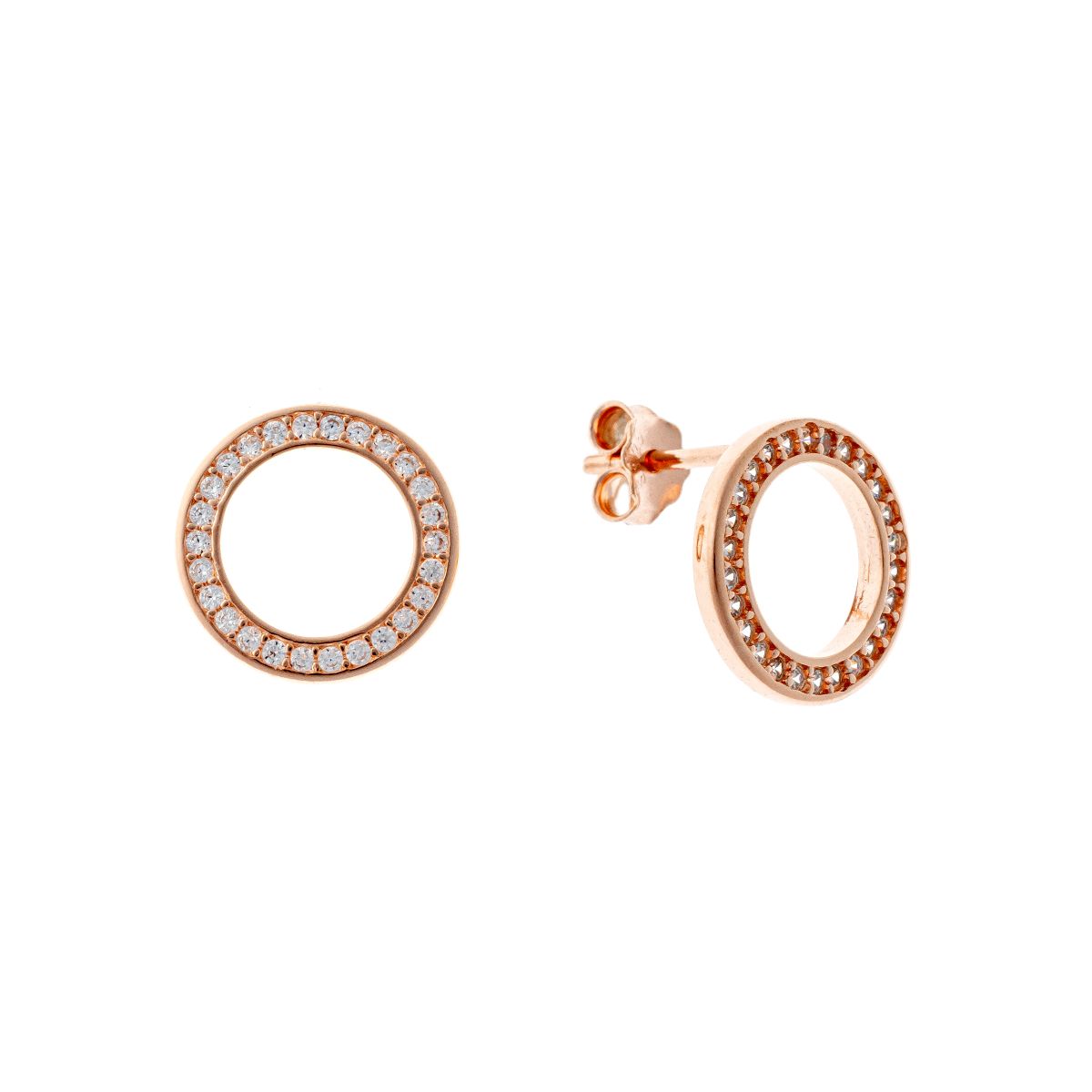 Sterling Silver Rose Gold Plated CZ Circle Studs