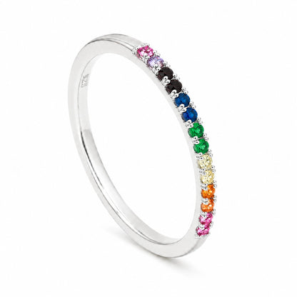 Sterling Silver Rhodium Plated 1 mm CZ Band Ring