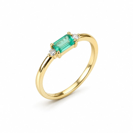 Sterling Silver Gold Plated Green Stone Ring