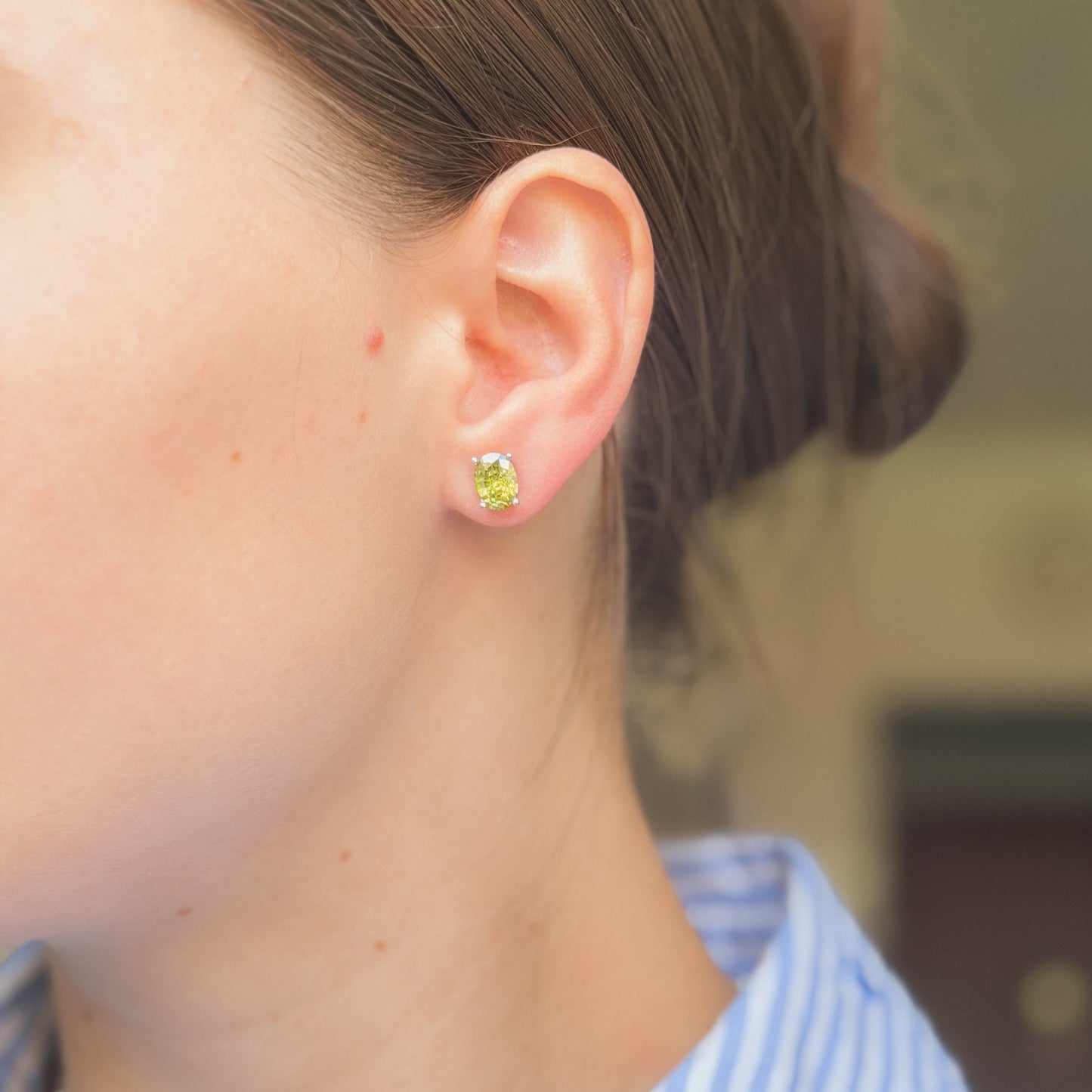 Sterling Silver Rhodium Plated Moss CZ Studs