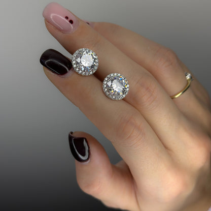 Sterling Silver Rhodium Plated CZ Crystal Studs