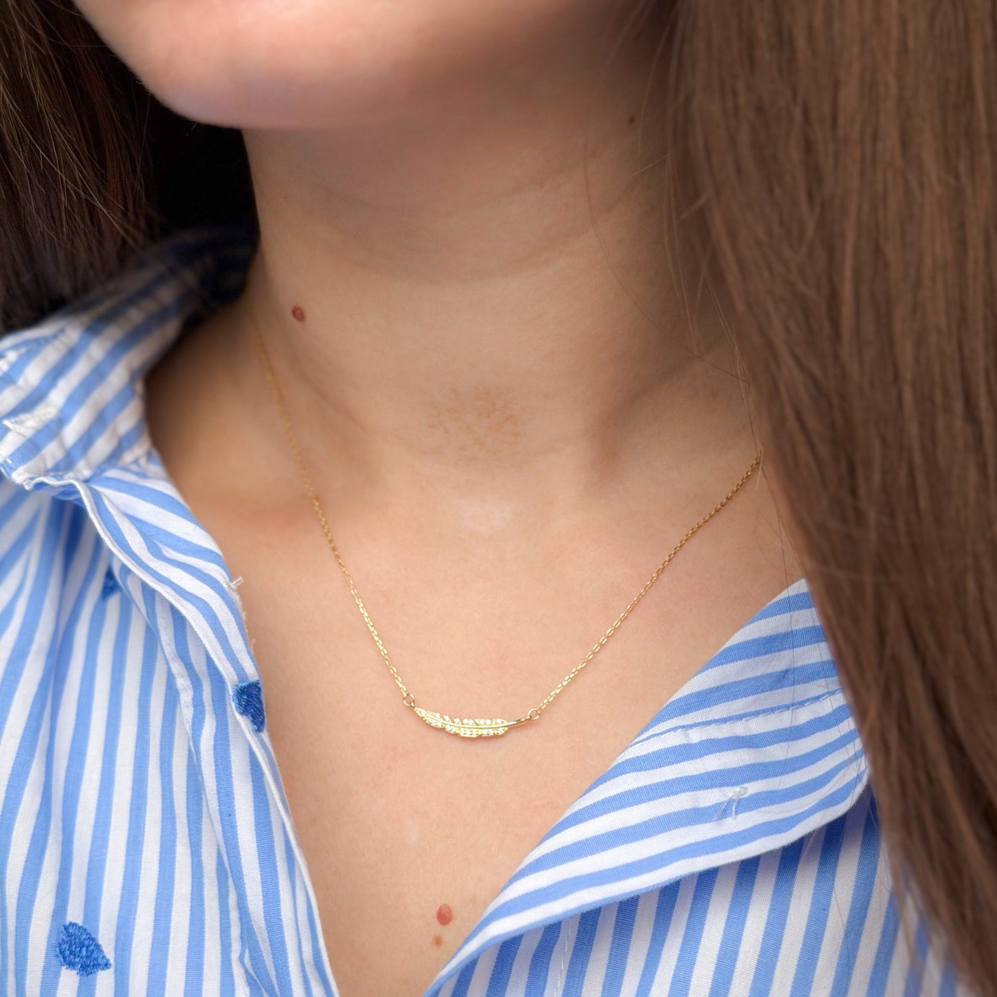 Sterling Silver Gold Plated Feather Necklace