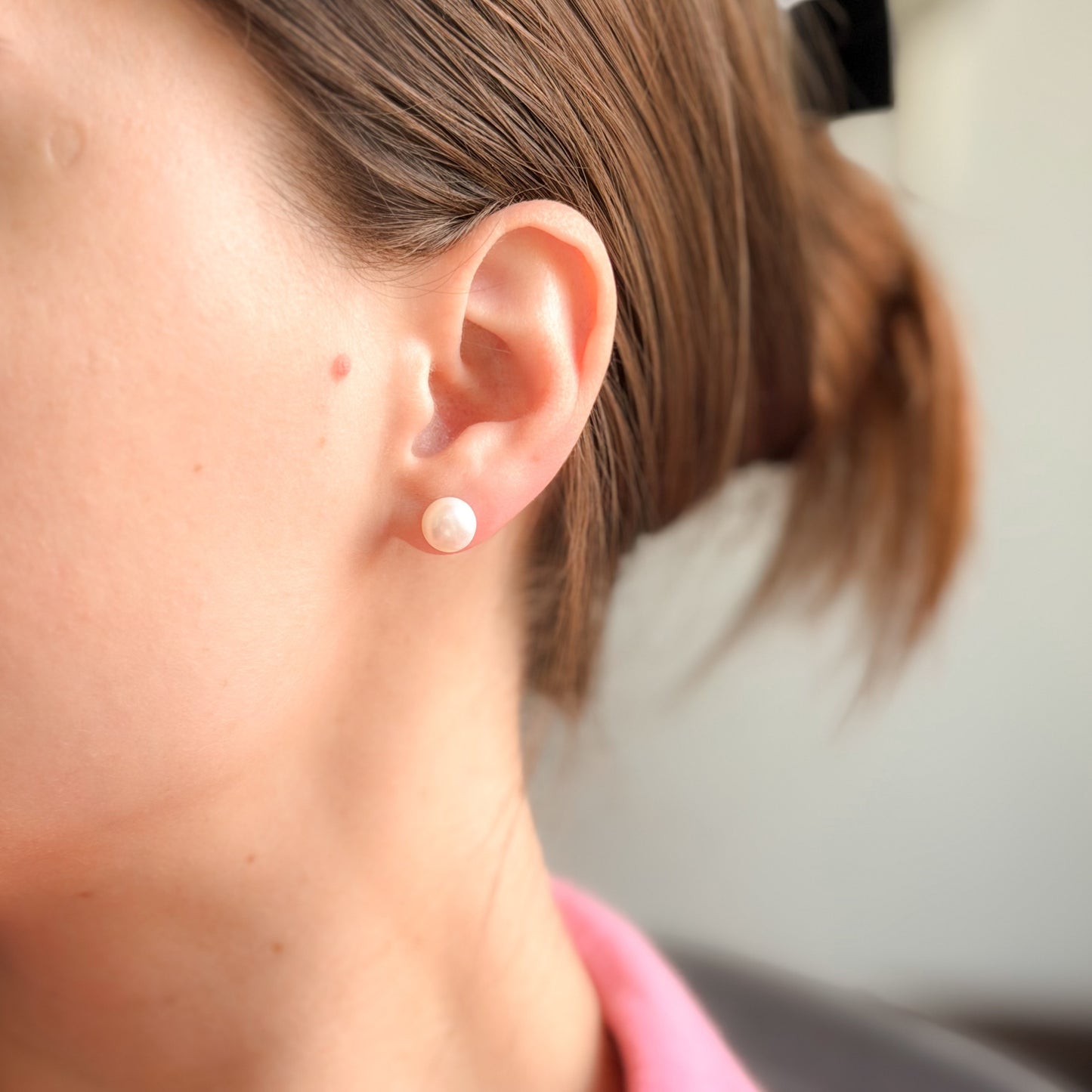 Sterling Silver Rhodium Plated Pearl Studs