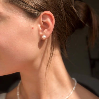 Sterling Silver Rhodium Plated Pearl Studs