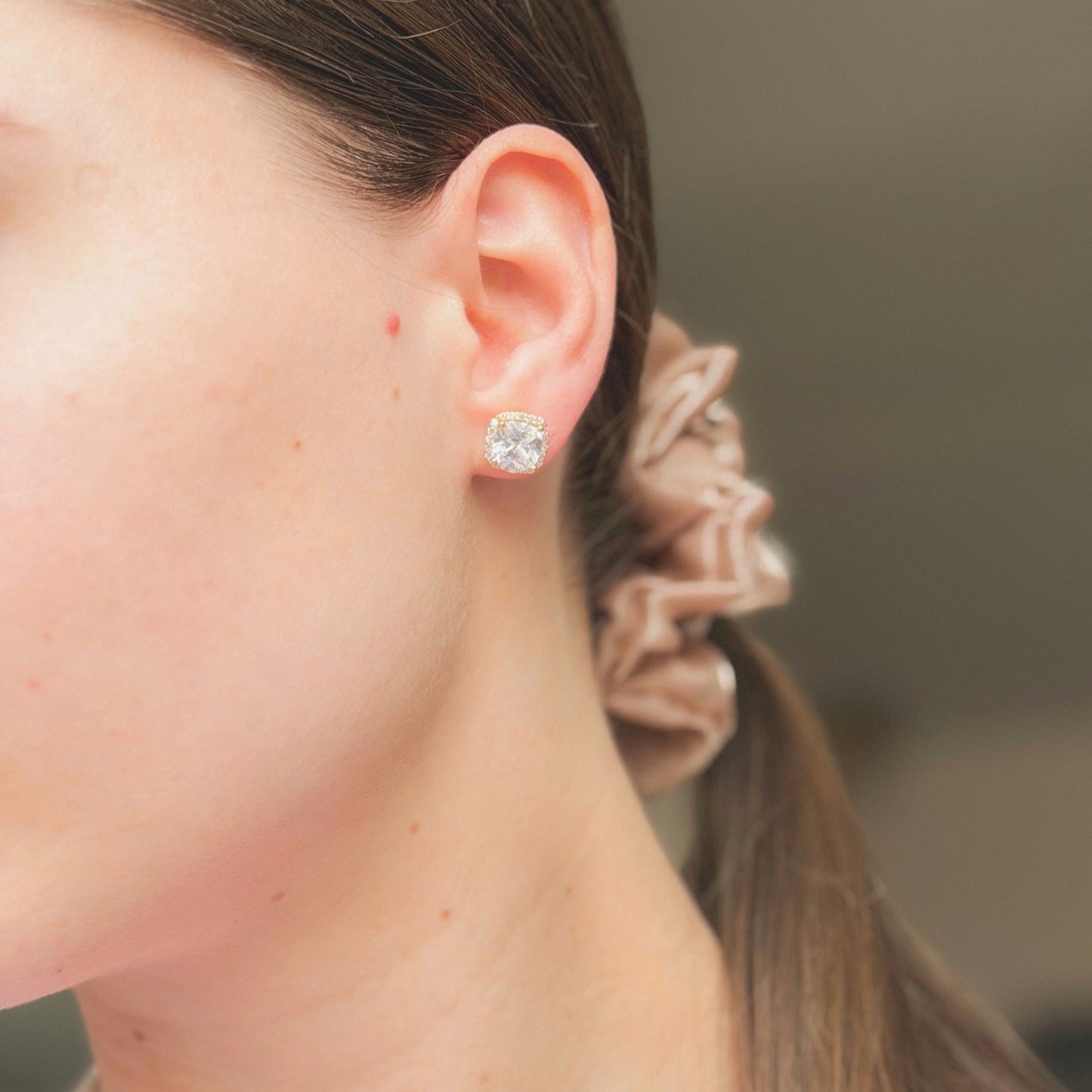Sterling Silver Gold Plated Square CZ Studs