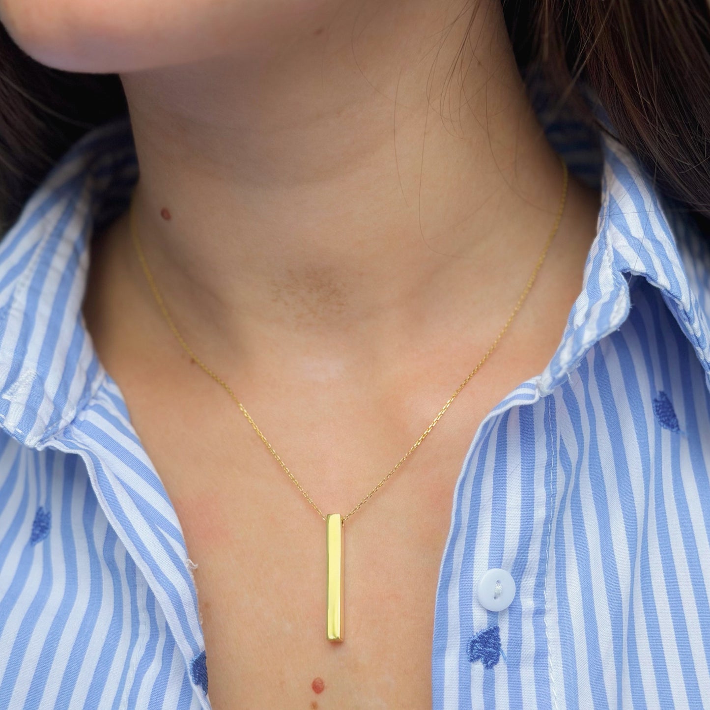 Sidabrinis auksuotas pakabukas "Stick Necklace" su grandinėle