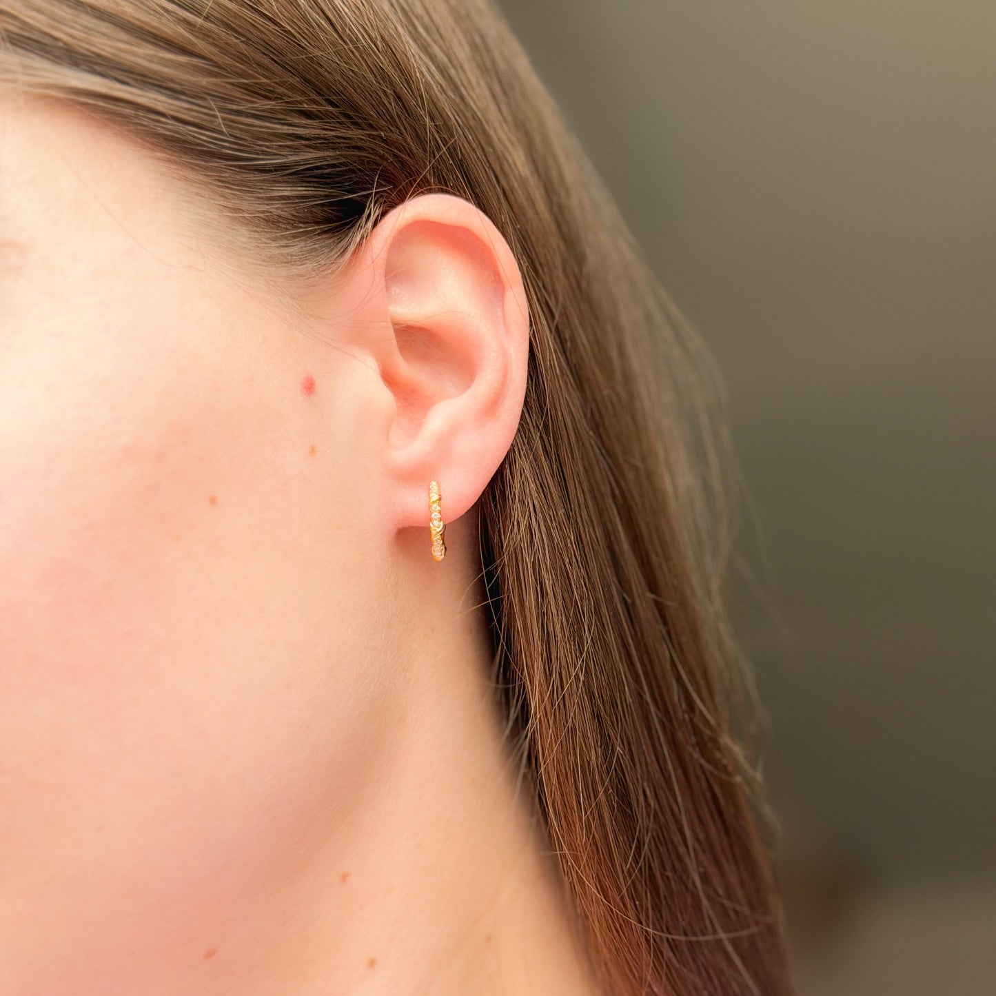 Sterling Silver Gold Plated 13 mm Hoops with CZ