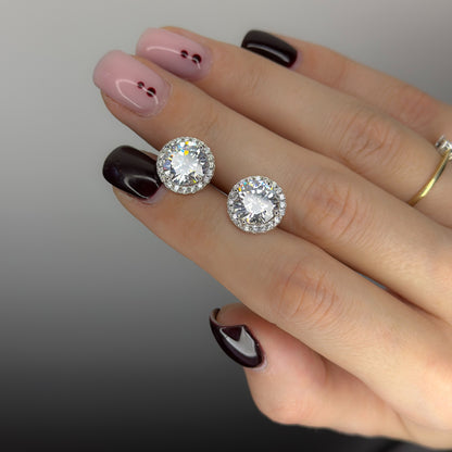 Sterling Silver Rhodium Plated CZ Crystal Studs