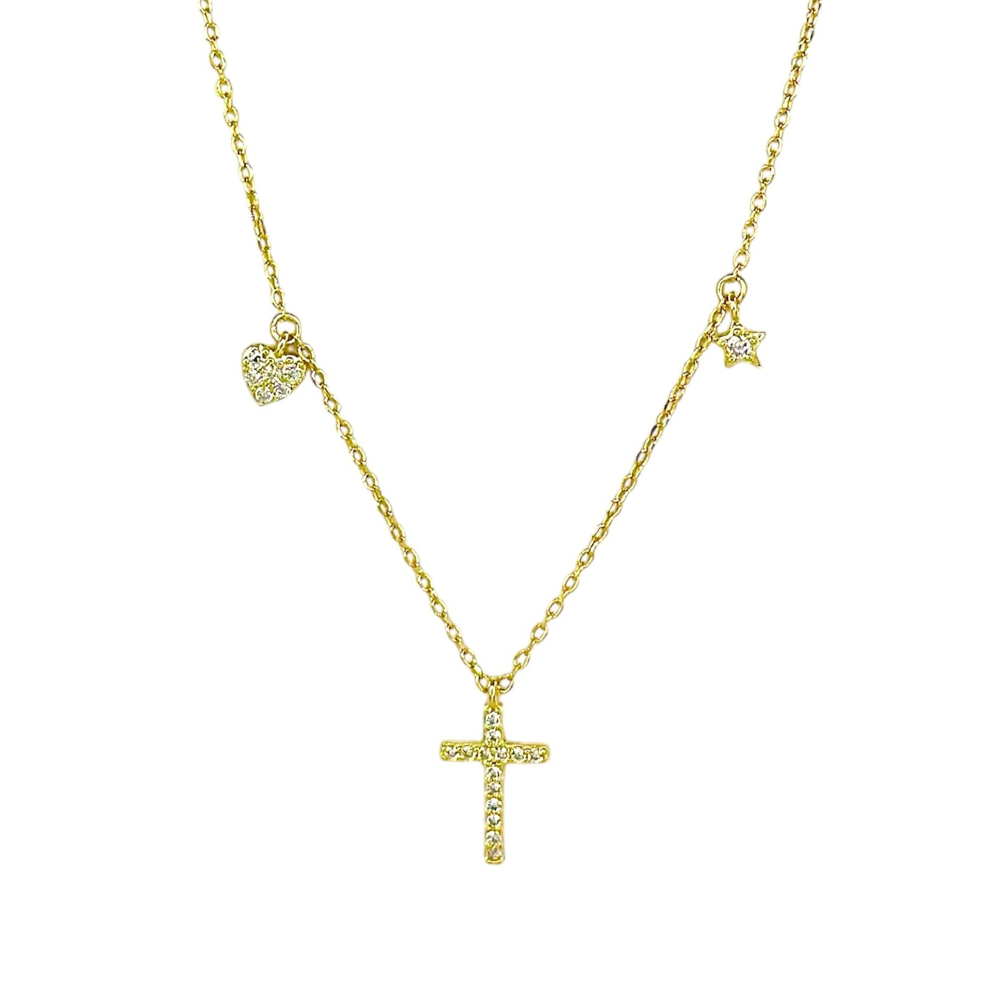 Sidabrinis auksuotas kryželis su cirkoniais ir grandinėle