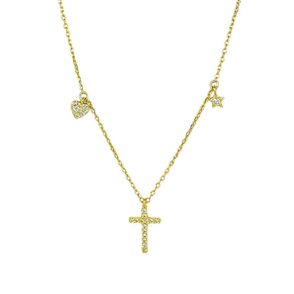 Sidabrinis auksuotas kryželis su cirkoniais ir grandinėle