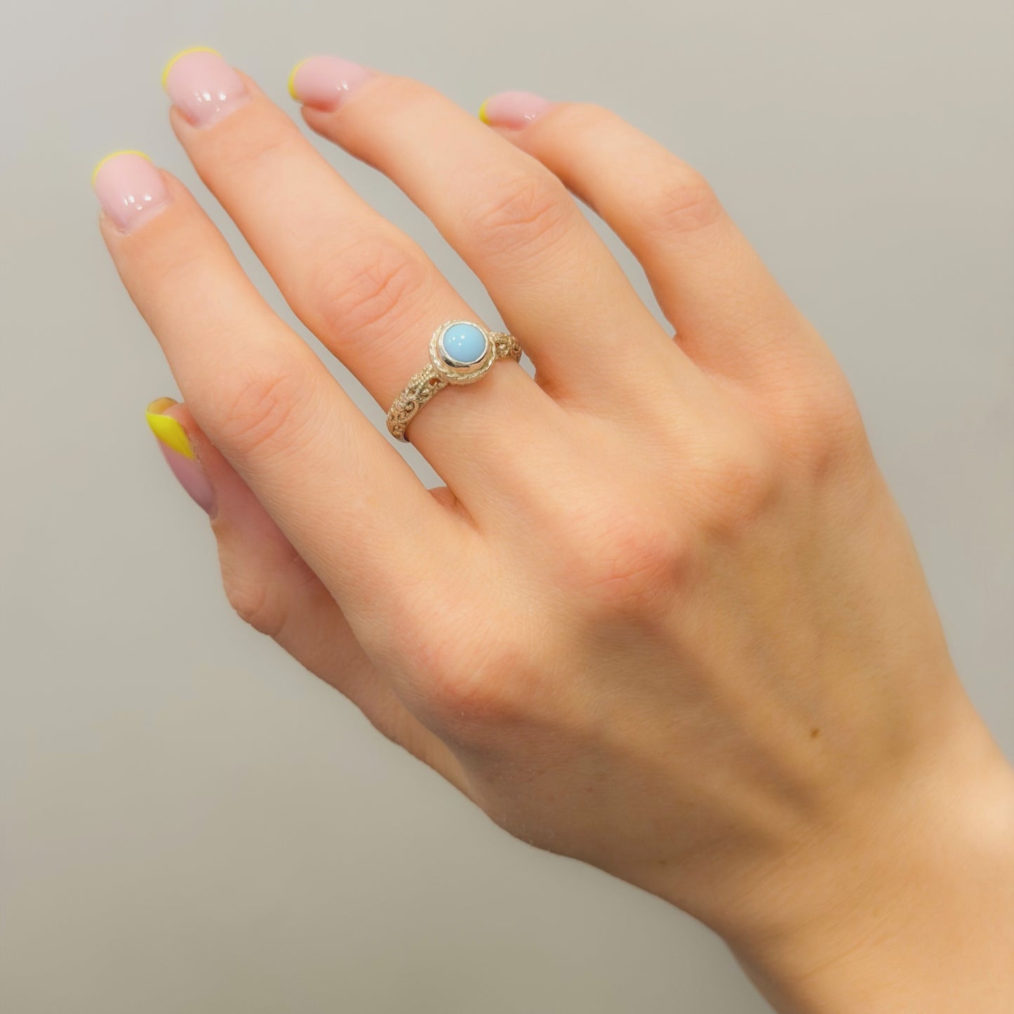 Sterling Silver Openwork Light Blue Stone Ring
