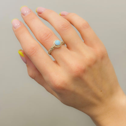 Sterling Silver Openwork Light Blue Stone Ring