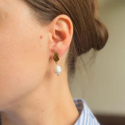 Sterling Silver Gold Plated Pearl Drop Earrings