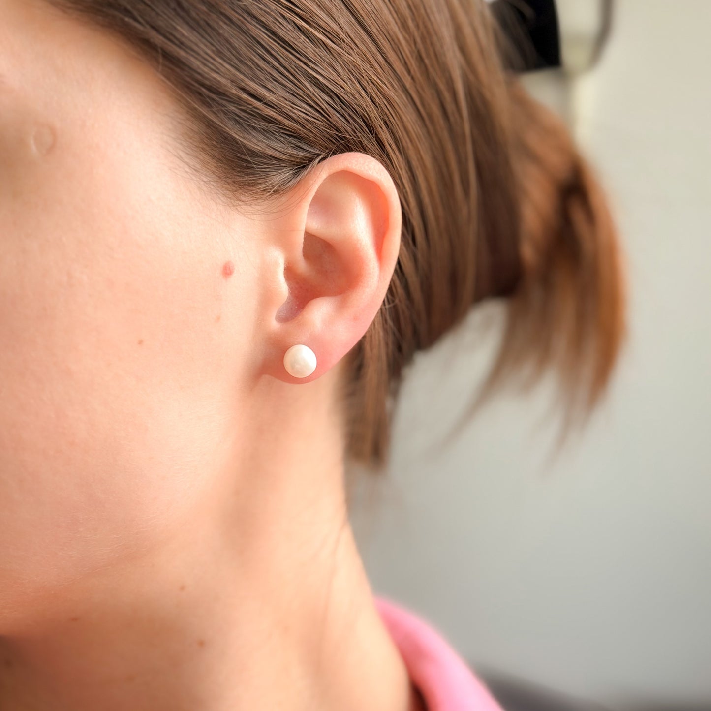 Sterling Silver Rhodium Plated Pearl Studs