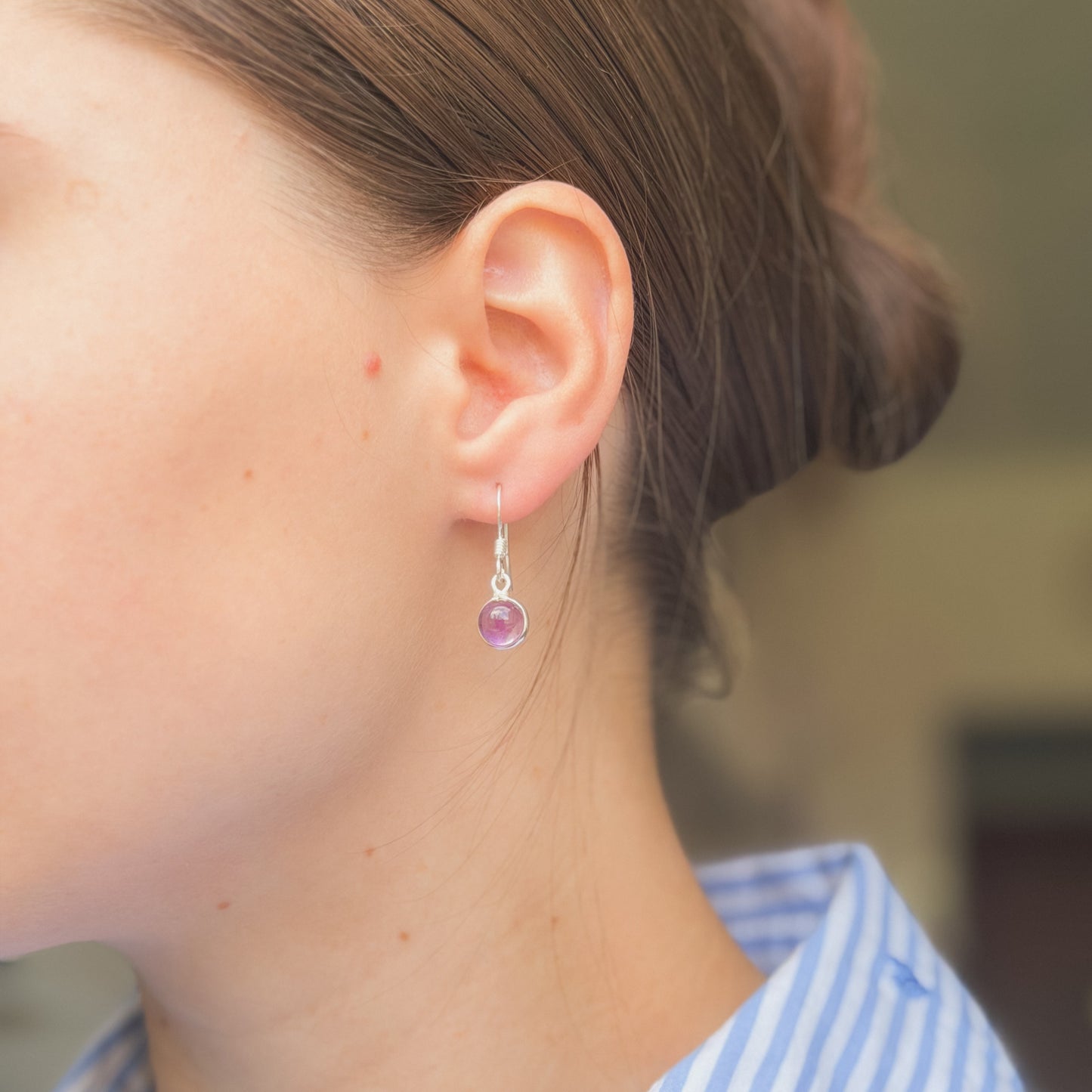 Sterling Silver Round Amethyst Drop Earrings