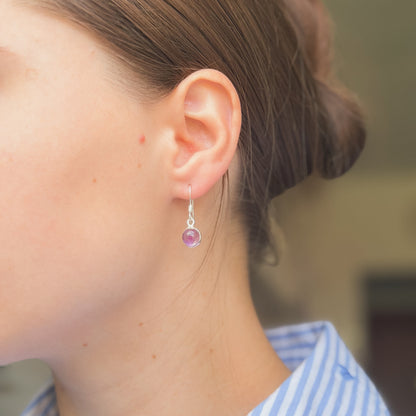 Sterling Silver Round Amethyst Drop Earrings