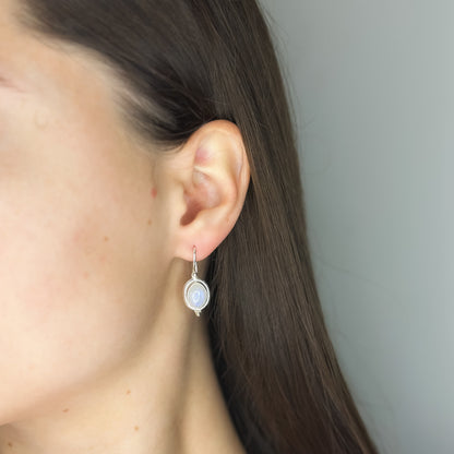 Sterling Silver Oval Moonstone Drop Earrings