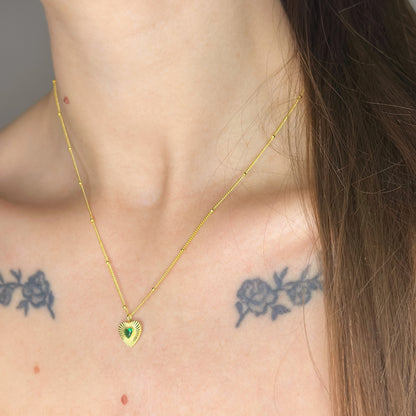 Sidabrinė širdelė su žaliu cirkoniu ir grandinėle