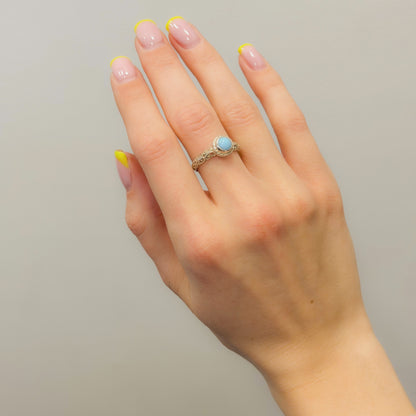 Sterling Silver Openwork Light Blue Stone Ring