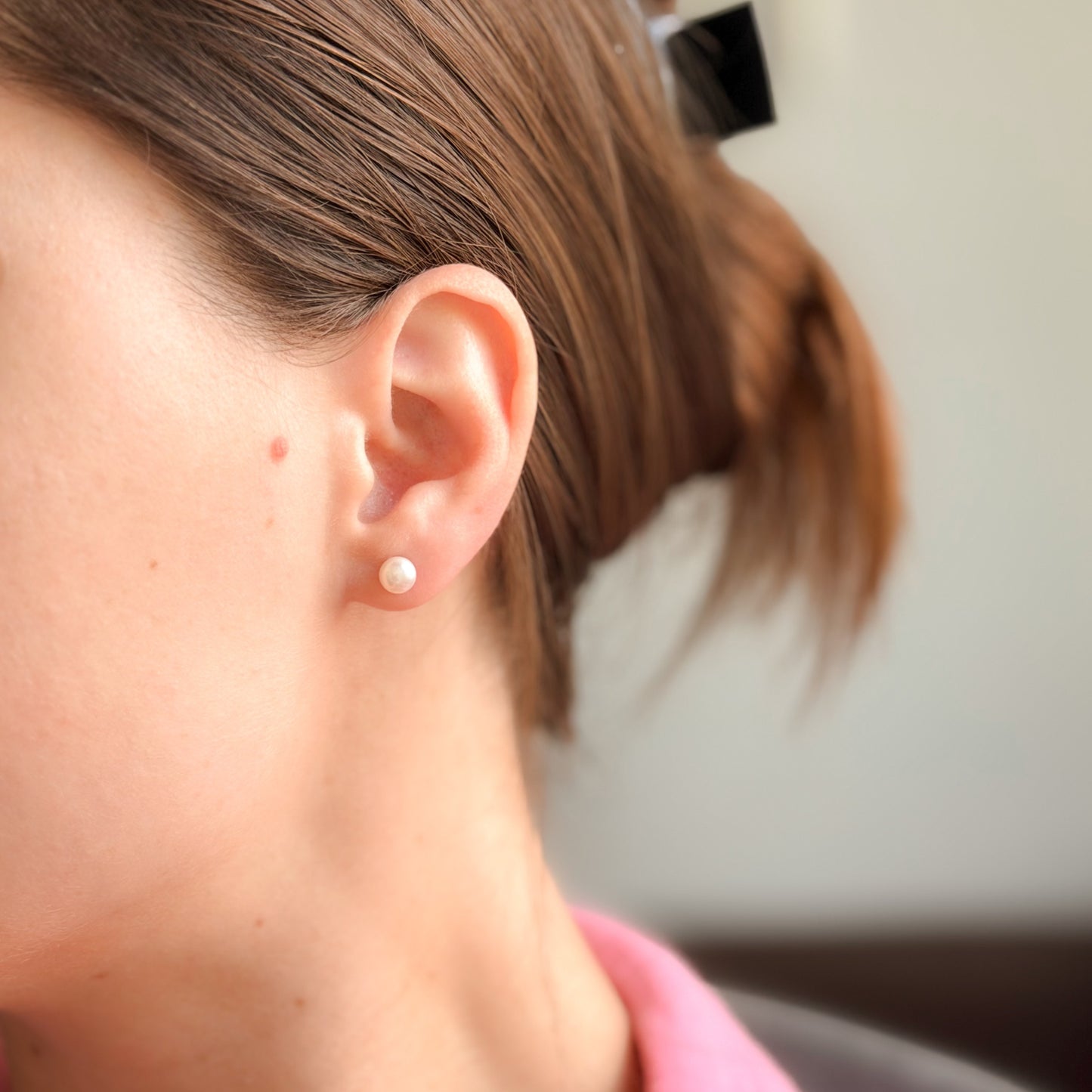 Sterling Silver Rhodium Plated Pearl Studs