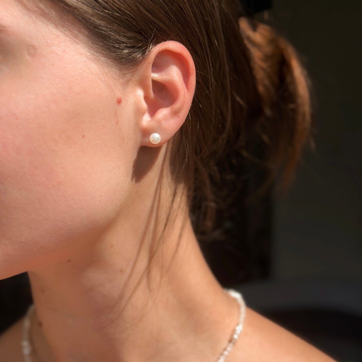 Sterling Silver Rhodium Plated Pearl Studs