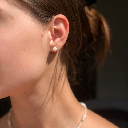 Sterling Silver Rhodium Plated Pearl Studs