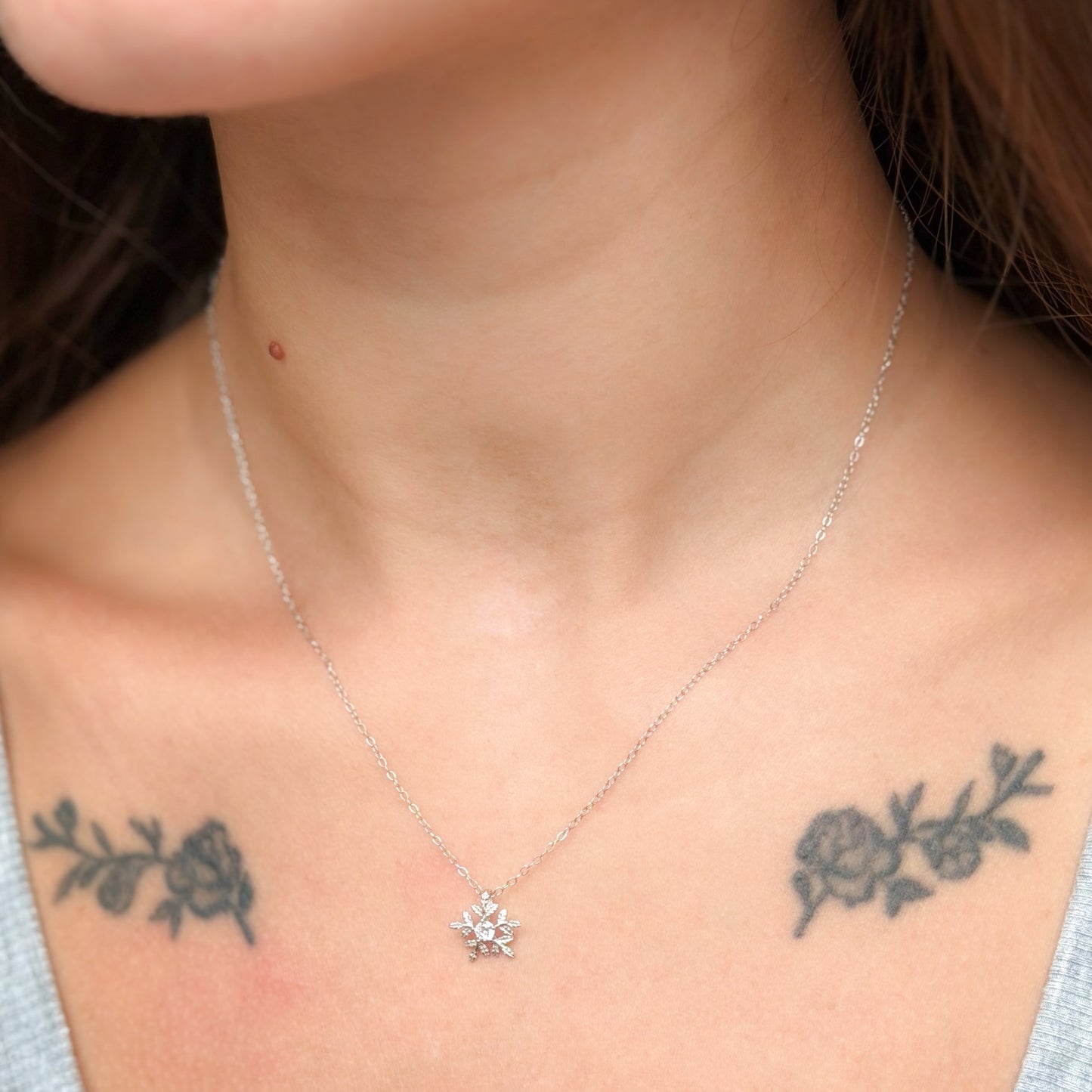 Sterling Silver CZ Snowflake Necklace