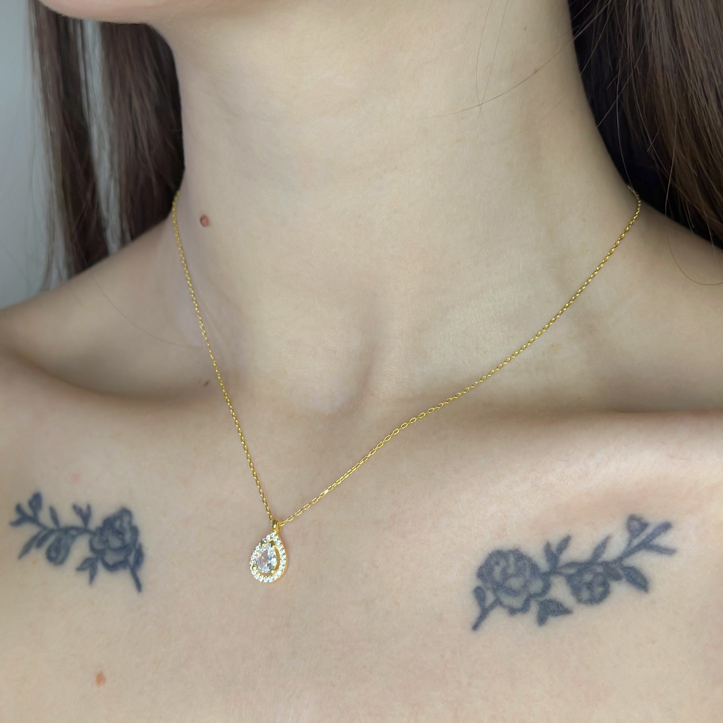 Sterling Silver Gold Plated Teardrop CZ Necklace