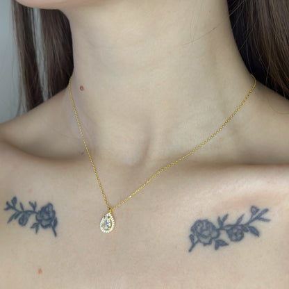 Sterling Silver Gold Plated Teardrop CZ Necklace