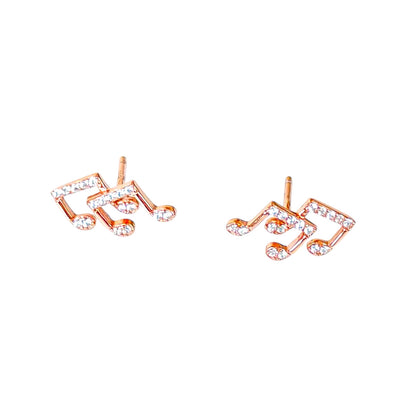 Sterling Silver Rhodium Plated CZ Music Note Studs