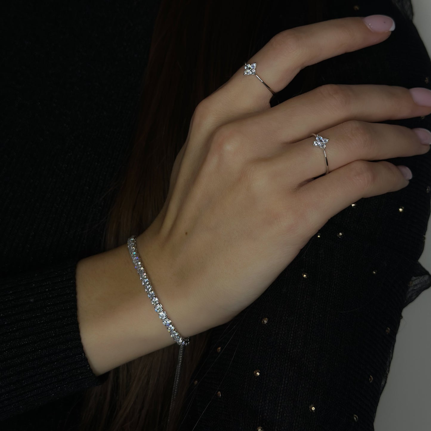 Sidabrinis rodžiuotas žiedas "Keturlapis dobilas" su cirkoniu