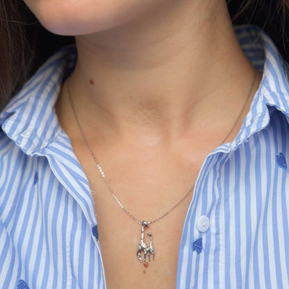 Sterling Silver Rhodium Plated CZ Giraffe Necklace
